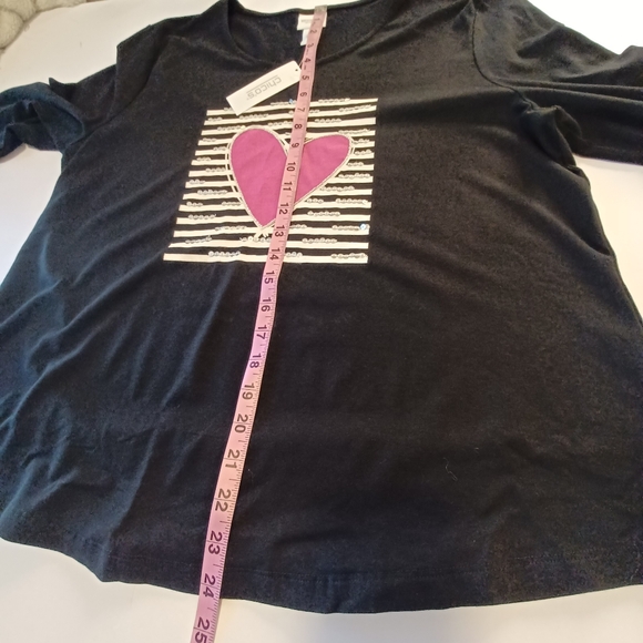 NEW Chicos Love Stripe Heart Scoop Neck Sequin 3/4 Sleeve Tee Shirt Sz Large NWT - Picture 9 of 9